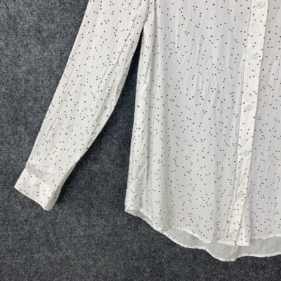 Beach Lunch Lounge Button Up Shirt Women Size M White W/ Tiny Black Stars - Picture 3 of 9